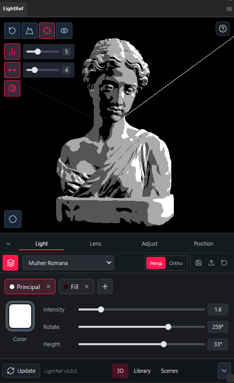 Busto posterizado em escala de cinza - filtros de estudo do LightRef